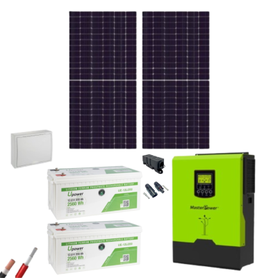 Kit Solar 3000W Aislada MasterPower 2 Paneles 550Wp y 2 Baterías de litio monoblock 200Ah