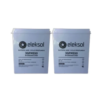 Pack 12V 2 x Batería AGM Eleksol 6V/550Ah 3GFM550 - CuencaSolar