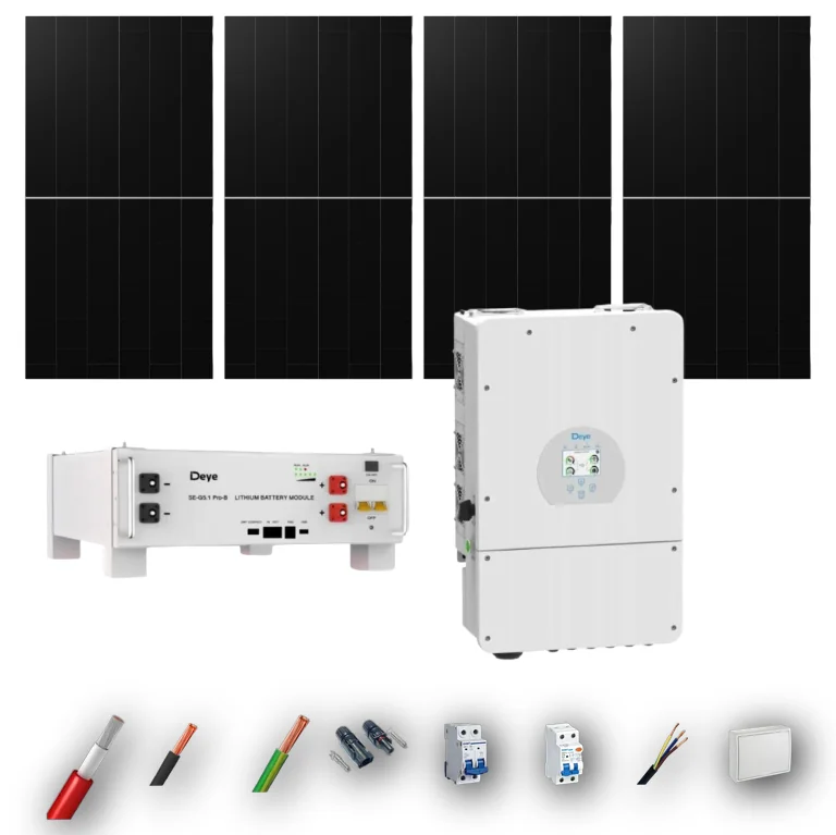 Kit Solar Deye Aislada 5kW con Batería 5,12kWh 4 Paneles 650Wp Black Contact 4 Paneles - CuencaSolar