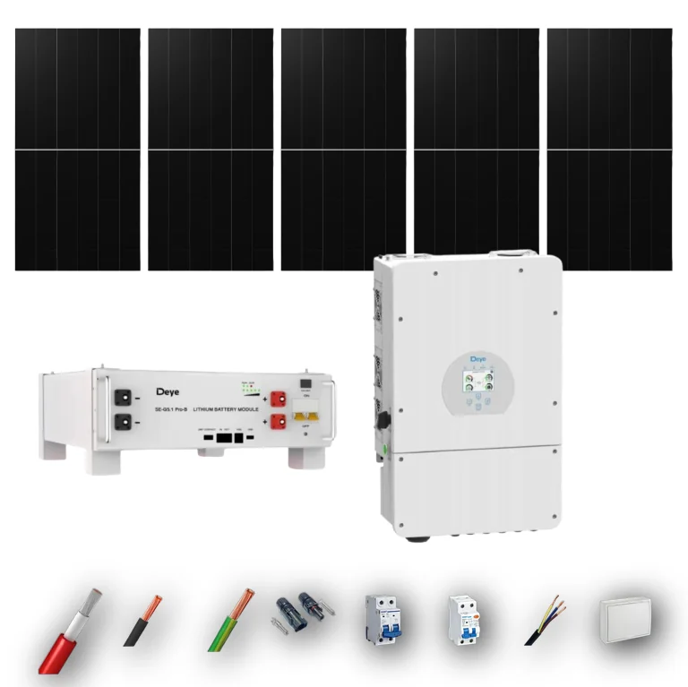 Kit Solar Deye Aislada 5kW con Batería 5,12kWh 4 Paneles 650Wp Black Contact 5 Paneles - CuencaSolar