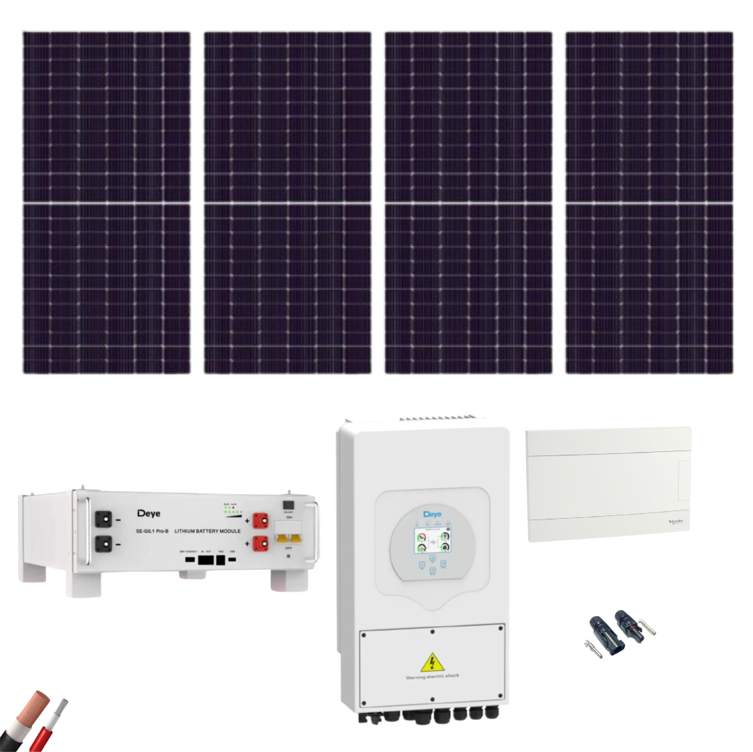 Kit Solar Aislada Deye 5000W 4xPanel AIKO 615Wp 1xBatería Deye 5,12kWh - CuencaSolar