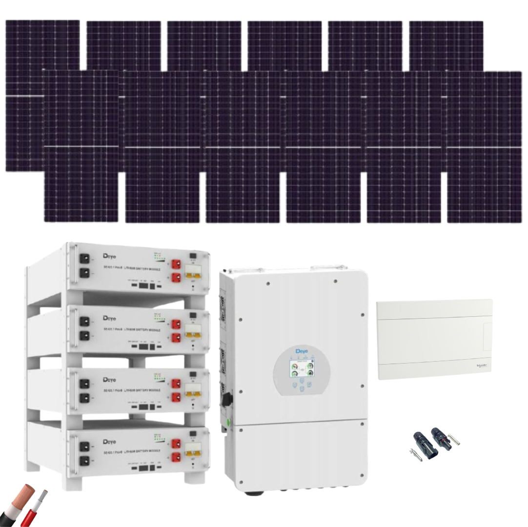 Kit Solar Aislada Deye 8000W 12xPanel AIKO 615Wp 4xBatería Deye 5,12kWh - CuencaSolar