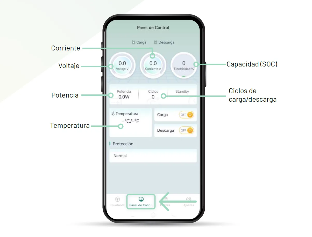 Monitorización completa del estado de tu batería gracias a su conexión Bluetooth con la App MB LITHIUM