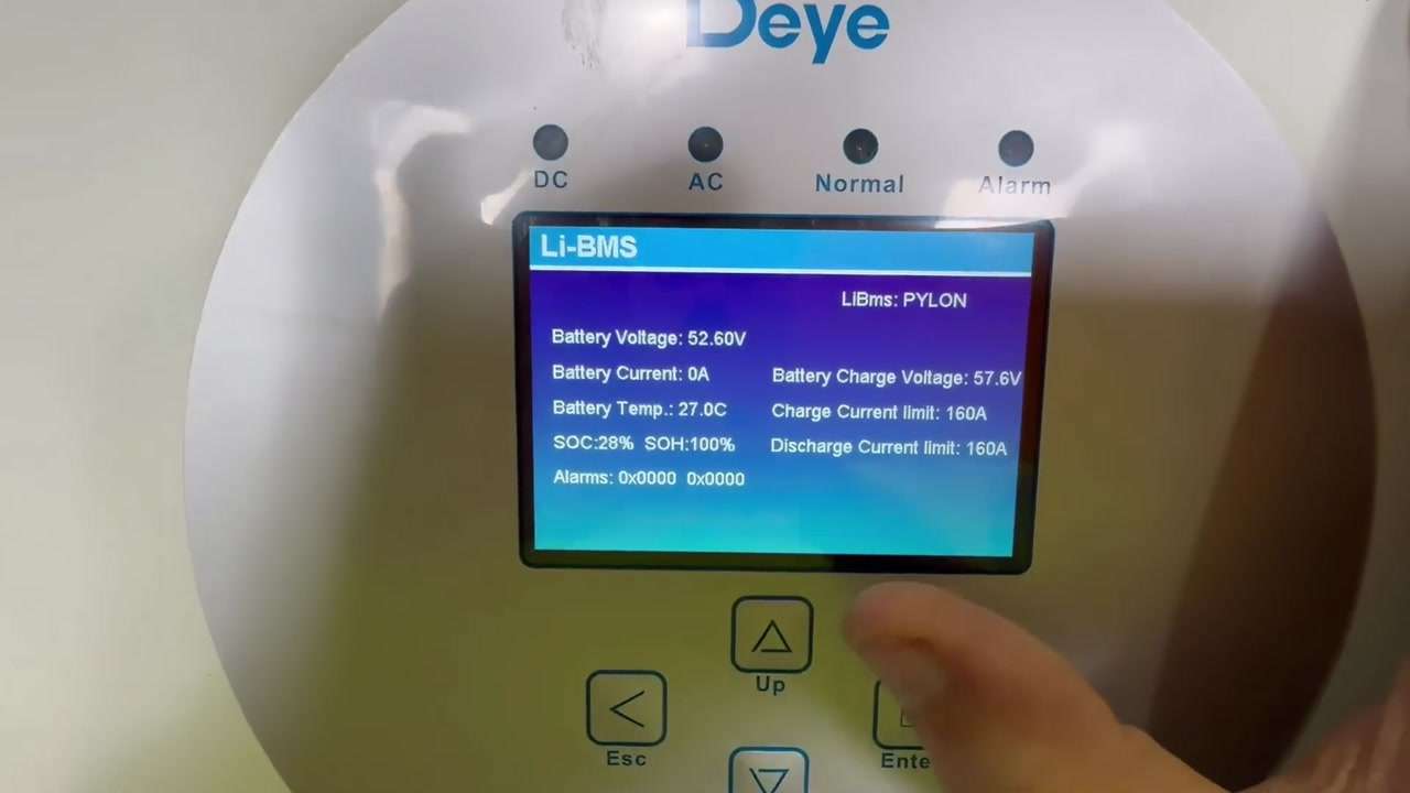 Pantalla Li-BMS mostrando comunicación exitosa entre Deye y Felicity