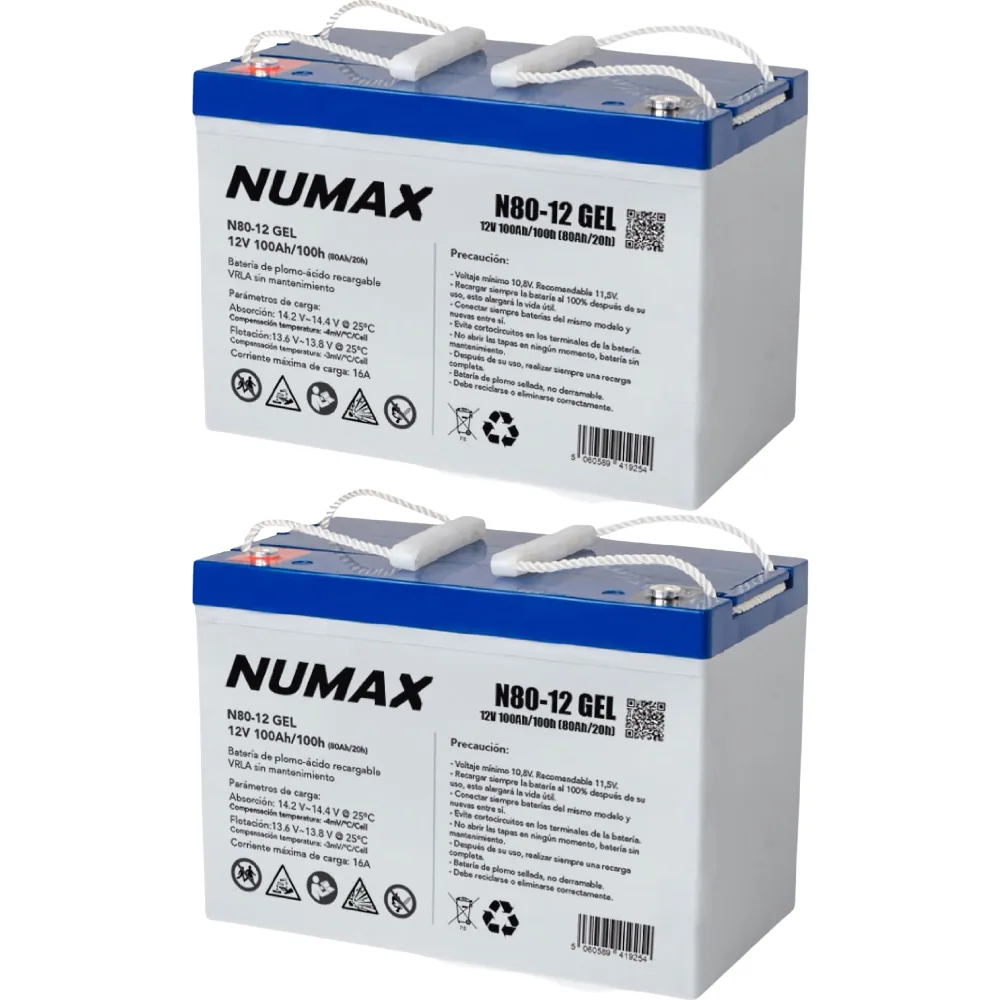 Pack 24V 2 x Batería GEL 100Ah C100 12V sin mantenimiento – N80-12 - CuencaSolar