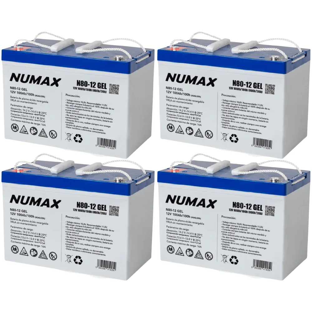 Pack 48V 4 x Batería GEL 100Ah C100 12V sin mantenimiento – N80-12 - CuencaSolar