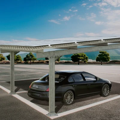 Marquesina solar Sunfer orientada al norte para 8 plazas de aparcamiento – con cubierta de chapa - CuencaSolar
