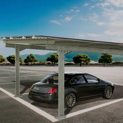 Marquesina solar Sunfer orientada al sur para 2 plazas de aparcamiento – con cubierta de chapa - CuencaSolar