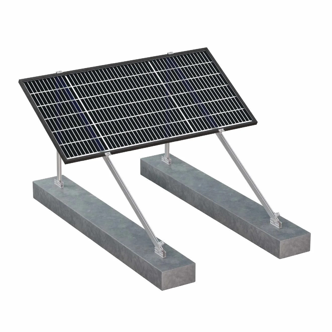 Kit de estructura Sunfer para 2 paneles solares en horizontal y dos filas – triángulo abierto para cubierta plana, inclinada 30° - CuencaSolar