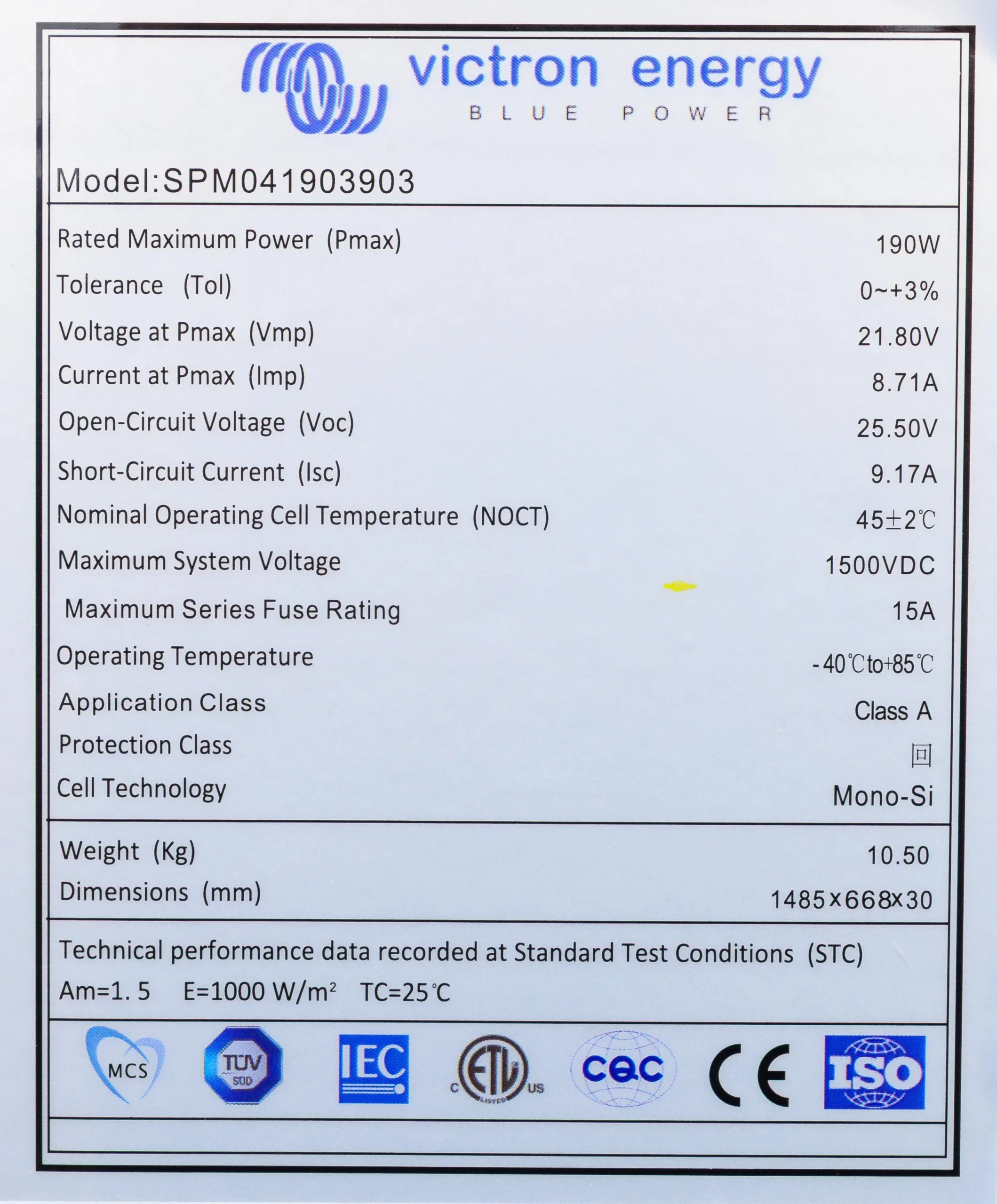 SolarPanel190W-39cellsMono1485x668x30mmseries4cback