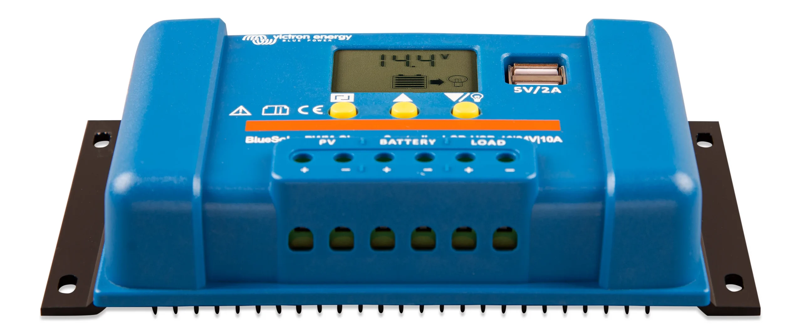 BlueSolarPWMChargeControllerLCDUSB12-24V10Afront-angle