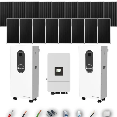 Kit Solar Aislada Deye 10kW 16xPanel Solar Aiko 665Wp 2xBatería Turbo Energy 16kWh 17 Paneles - CuencaSolar