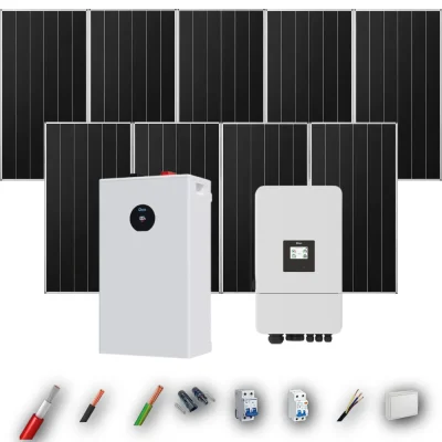 Kit Solar Aislada Deye 6kW 8xPanel Solar Aiko 665Wp Batería Deye 16kWh 9 Paneles - CuencaSolar