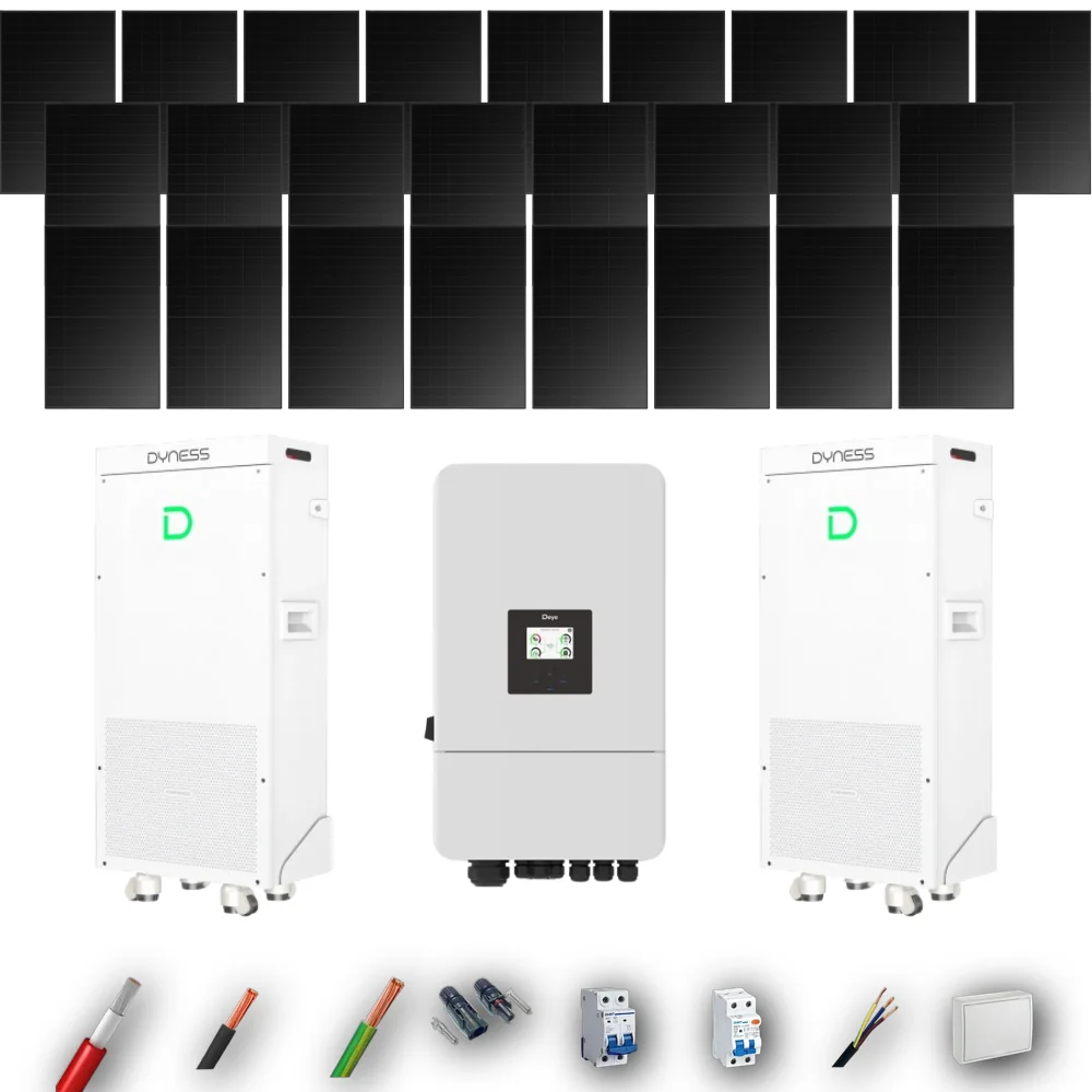 Kit Solar Full Black Aislada Deye 10kW 22xPanel Solar Longi 475Wp FB 2 x Batería Dyness 16kWh 25 Paneles - CuencaSolar