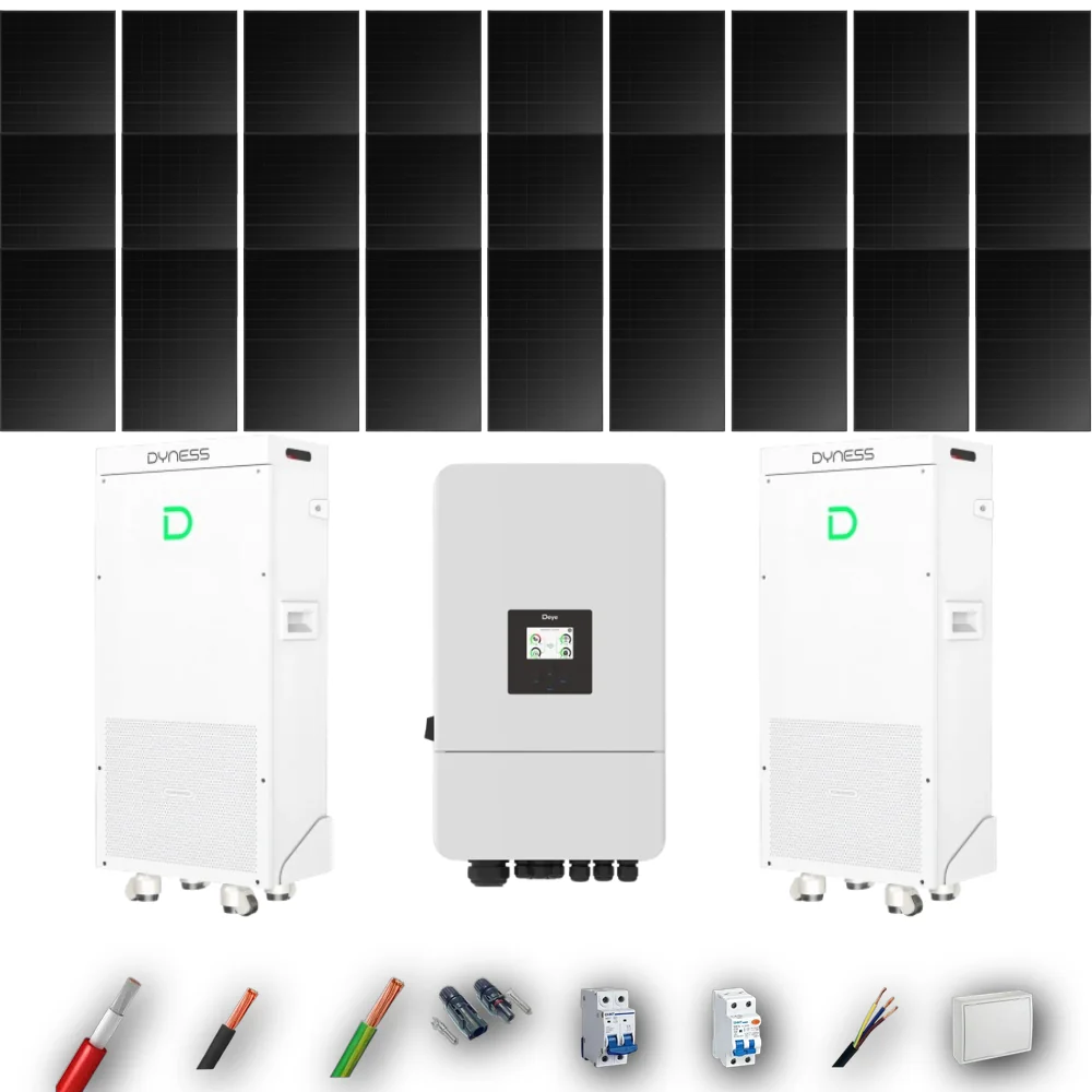 Kit Solar Full Black Aislada Deye 10kW 22xPanel Solar Longi 475Wp FB 2 x Batería Dyness 16kWh 27 Paneles - CuencaSolar
