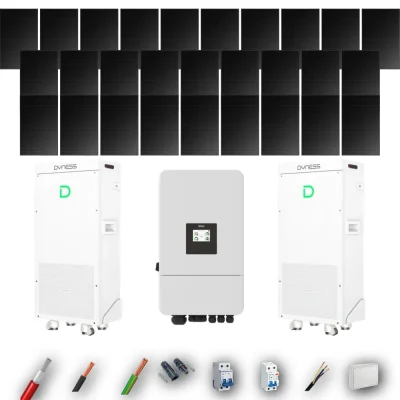 Kit Solar Full Black Aislada Deye 10kW 22xPanel Solar Longi 475Wp FB 2 x Batería Dyness 16kWh 28 Paneles - CuencaSolar