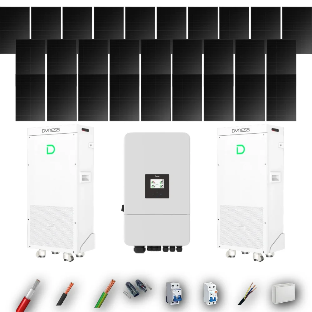 Kit Solar Full Black Aislada Deye 10kW 22xPanel Solar Longi 475Wp FB 2 x Batería Dyness 16kWh 28 Paneles - CuencaSolar