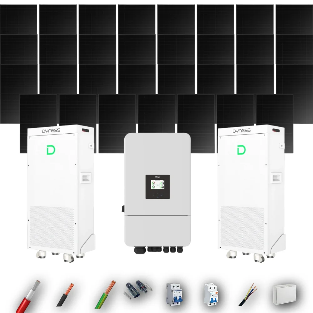 Kit Solar Full Black Aislada Deye 12kW 29xPanel Solar Hanersun 510Wp FB 2 x Batería Dyness 16kWh 31 Paneles - CuencaSolar