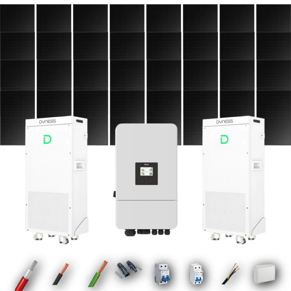 Kit Solar Full Black Aislada Deye 12kW 29xPanel Solar Hanersun 510Wp FB 2 x Batería Dyness 16kWh 32 Paneles - CuencaSolar