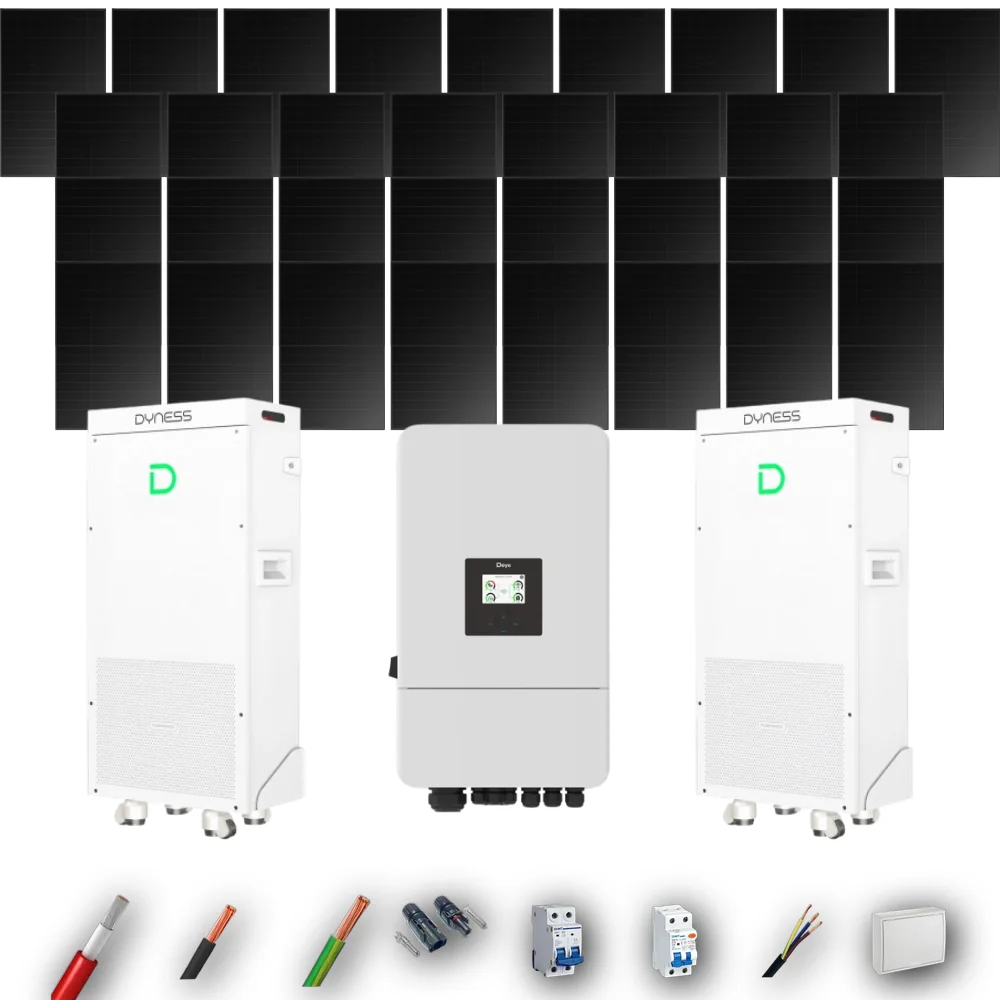 Kit Solar Full Black Aislada Deye 12kW 29xPanel Solar Hanersun 510Wp FB 2 x Batería Dyness 16kWh 33 Paneles - CuencaSolar