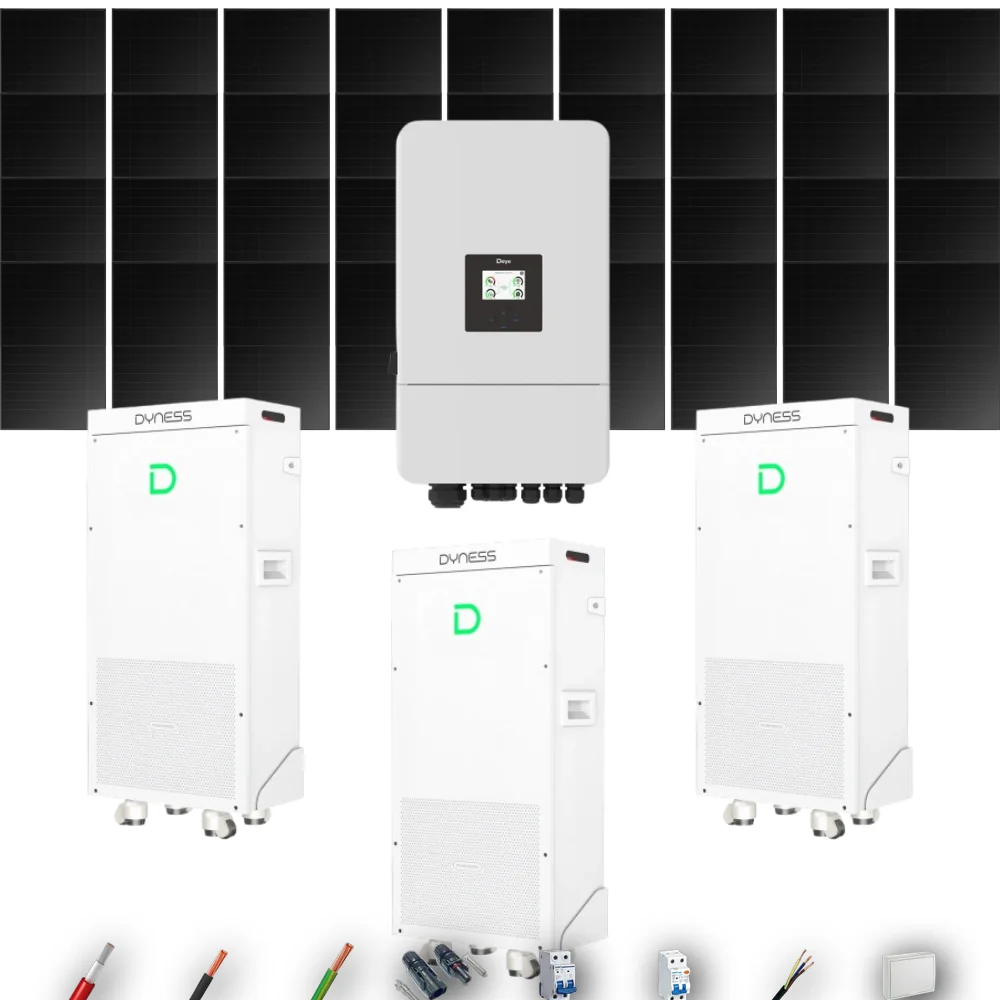 Kit Solar Full Black Aislada Deye 16kW 34xPanel Solar Hanersun 510Wp FB 3 x Batería Dyness 16kWh 36 Paneles - CuencaSolar