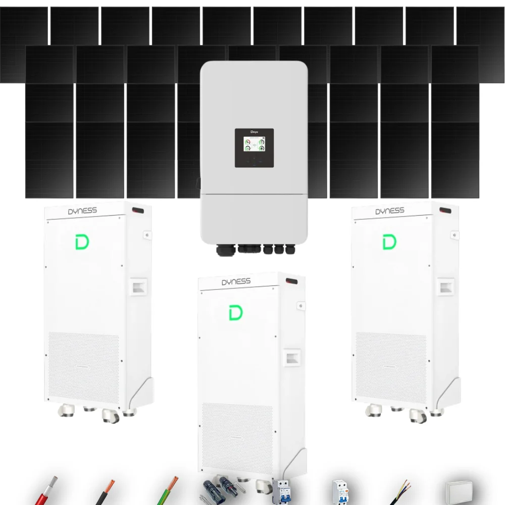 Kit Solar Full Black Aislada Deye 16kW 34xPanel Solar Hanersun 510Wp FB 3 x Batería Dyness 16kWh 37 Paneles - CuencaSolar