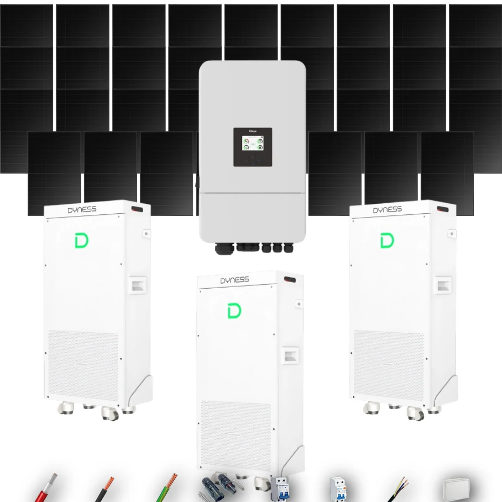 Kit Solar Full Black Aislada Deye 16kW 34xPanel Solar Hyundai 500Wp FB 3 x Batería Dyness 16kWh 35 Paneles - CuencaSolar
