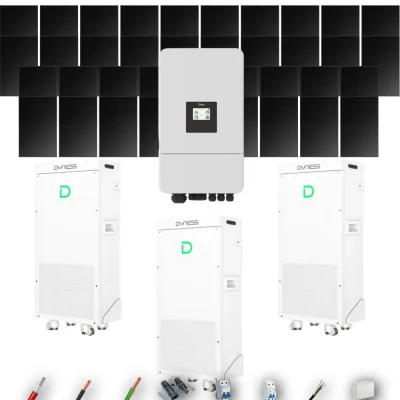 Kit Solar Full Black Aislada Deye 18kW 38xPanel Solar Hyundai 500Wp FB 3 x Batería Dyness 16kWh 42 Paneles - CuencaSolar
