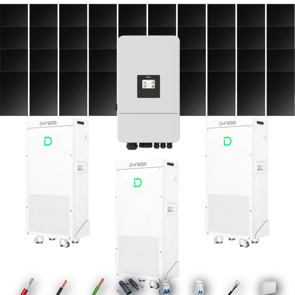 Kit Solar Full Black Aislada Deye 18kW 38xPanel Solar Longi 475Wp FB 3 x Batería Dyness 16kWh 40 Paneles - CuencaSolar