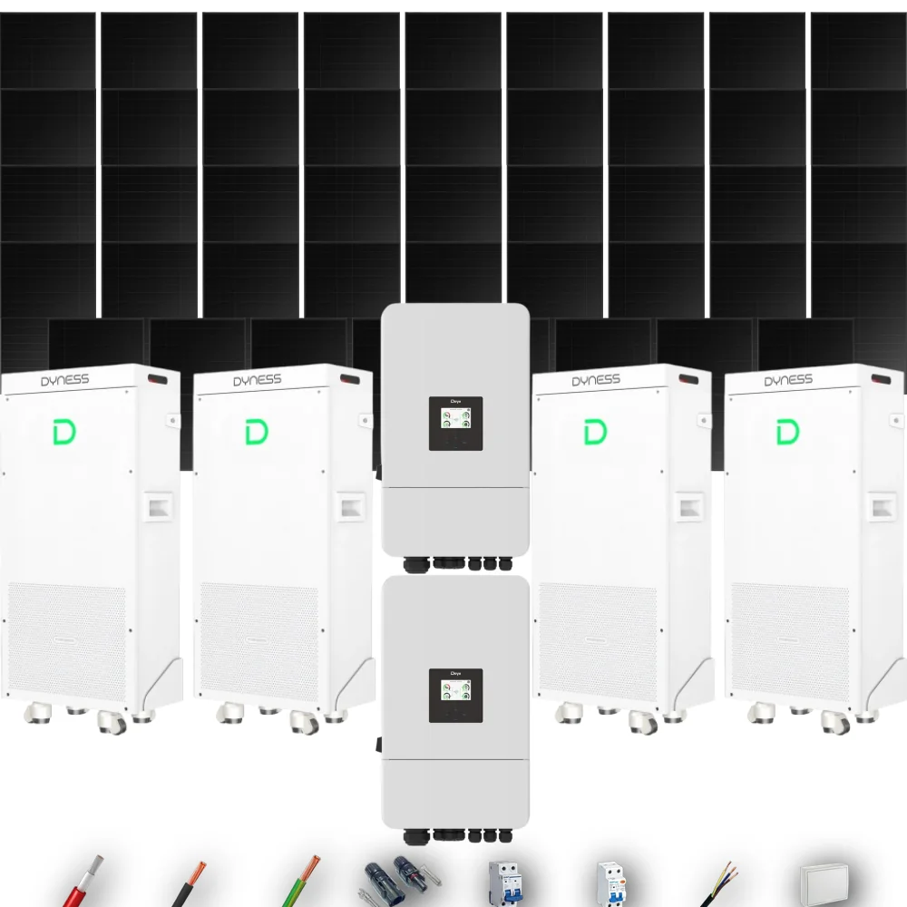 Kit Solar Full Black Aislada Deye 24kW 43xPanel Solar Hanersun 510Wp FB 4 x Batería Dyness 16kWh 44 Paneles - CuencaSolar