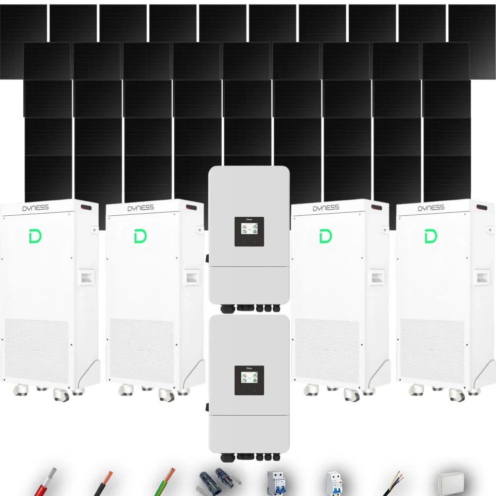 Kit Solar Full Black Aislada Deye 24kW 43xPanel Solar Hanersun 510Wp FB 4 x Batería Dyness 16kWh 46 Paneles - CuencaSolar