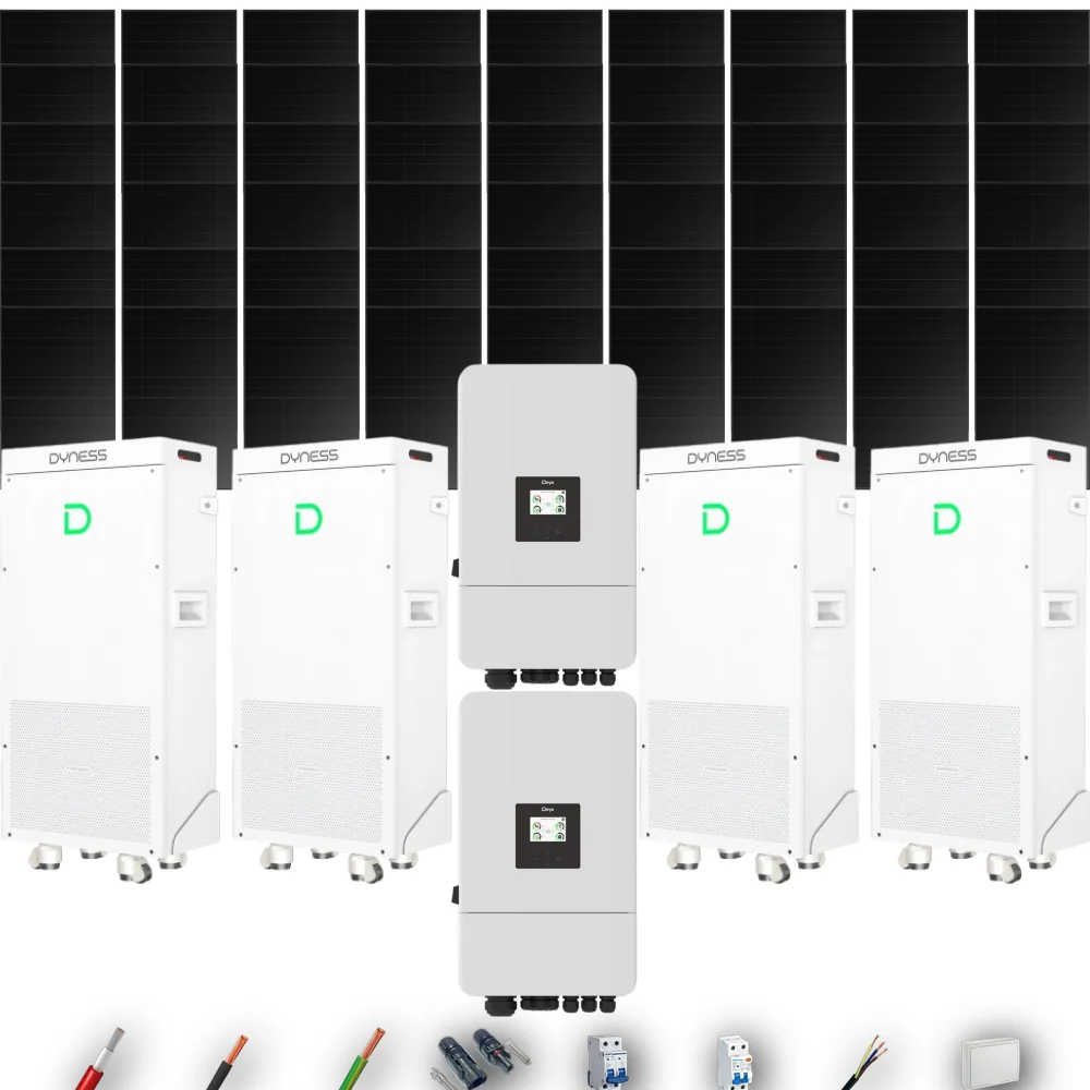 Kit Solar Full Black Aislada Deye 24kW 43xPanel Solar Hanersun 510Wp FB 4 x Batería Dyness 16kWh 54 Paneles - CuencaSolar