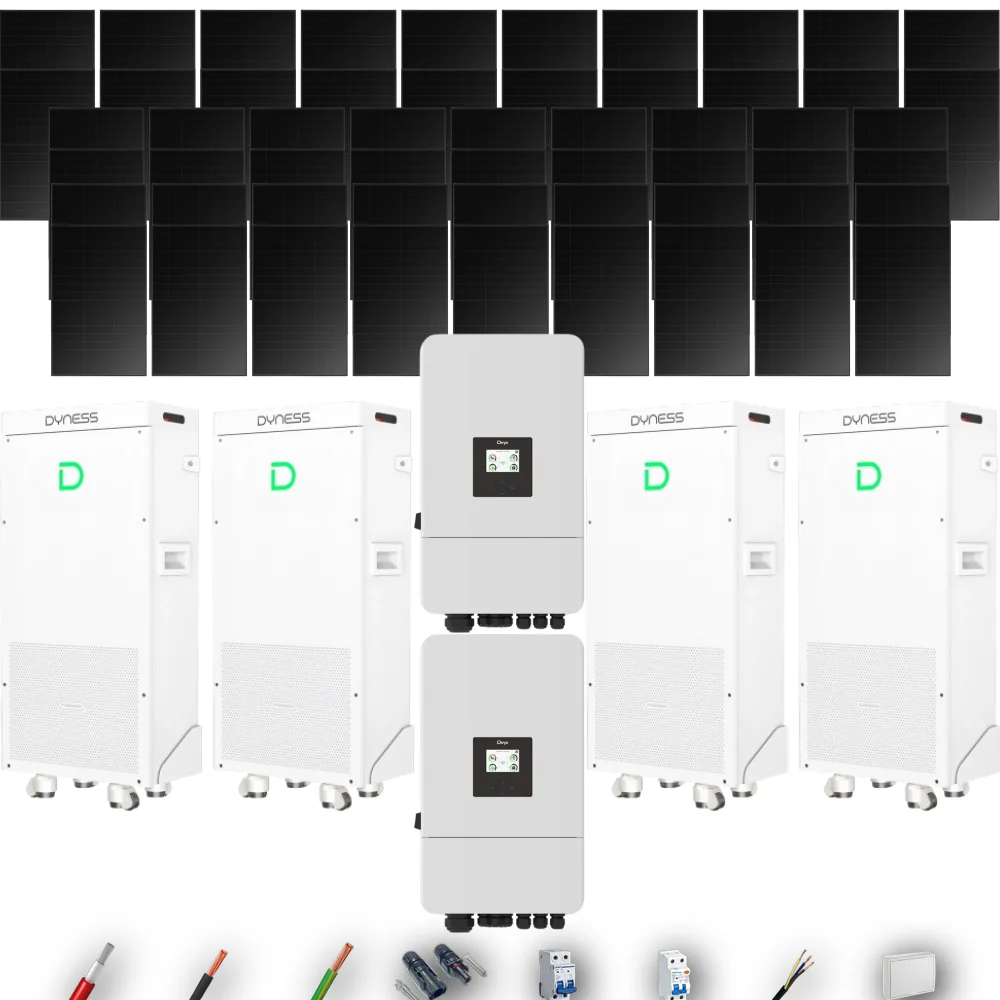 Kit Solar Full Black Aislada Deye 24kW 43xPanel Solar Hanersun 510Wp FB 4 x Batería Dyness 16kWh 56 Paneles - CuencaSolar