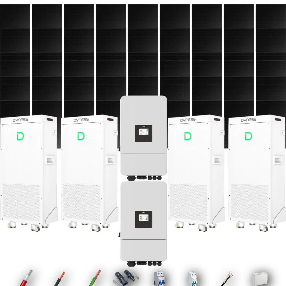 Kit Solar Full Black Aislada Deye 24kW 43xPanel Solar Hyundai 500Wp FB 4 x Batería Dyness 16kWh 45 Paneles - CuencaSolar