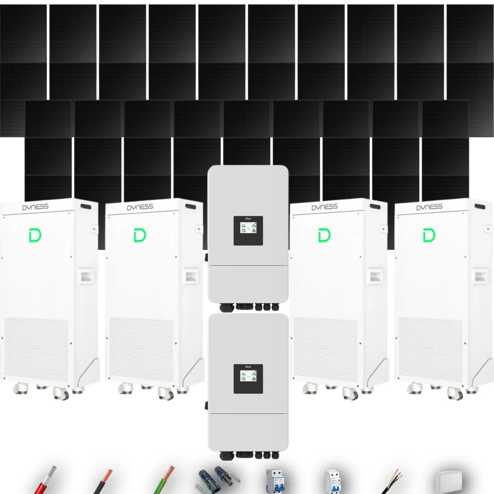 Kit Solar Full Black Aislada Deye 24kW 43xPanel Solar Hyundai 500Wp FB 4 x Batería Dyness 16kWh 47 Paneles - CuencaSolar