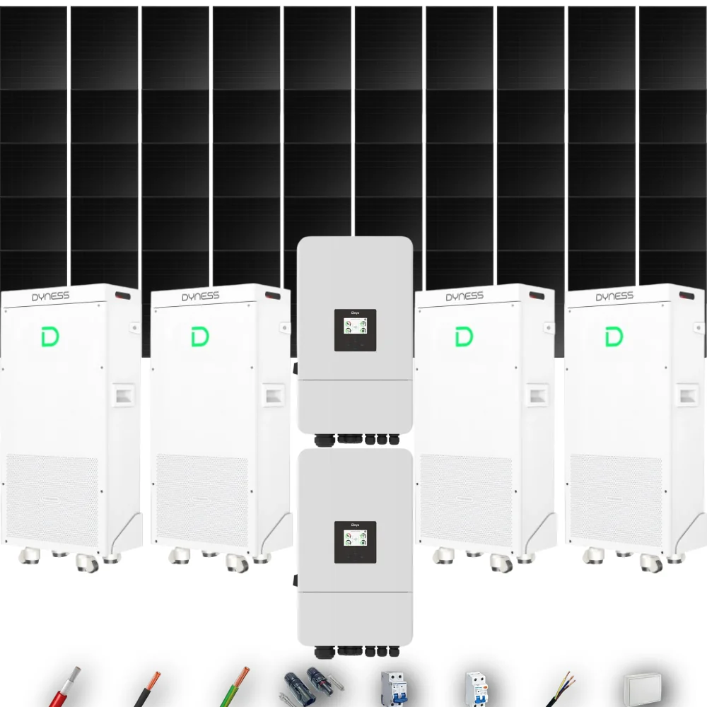 Kit Solar Full Black Aislada Deye 24kW 43xPanel Solar Hyundai 500Wp FB 4 x Batería Dyness 16kWh 50 Paneles - CuencaSolar