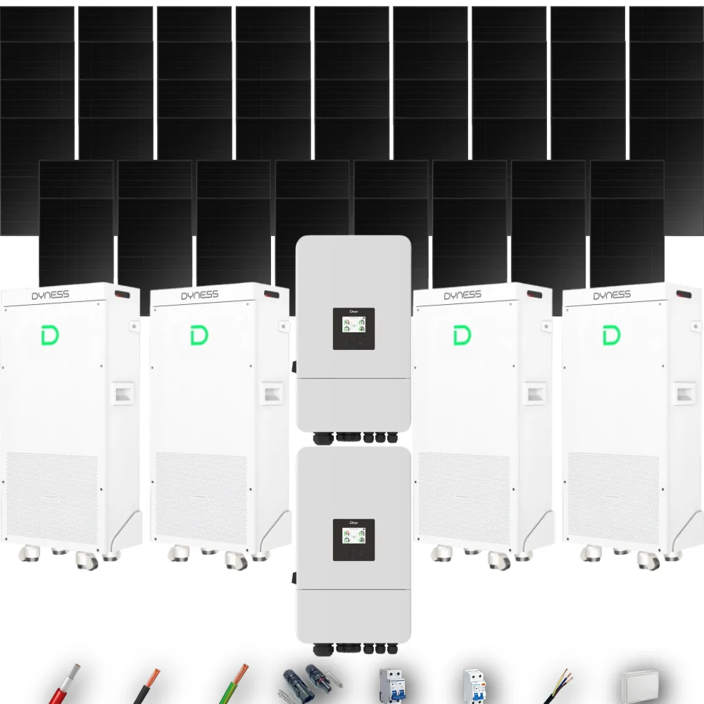 Kit Solar Full Black Aislada Deye 24kW 43xPanel Solar Hyundai 500Wp FB 4 x Batería Dyness 16kWh 52 Paneles - CuencaSolar