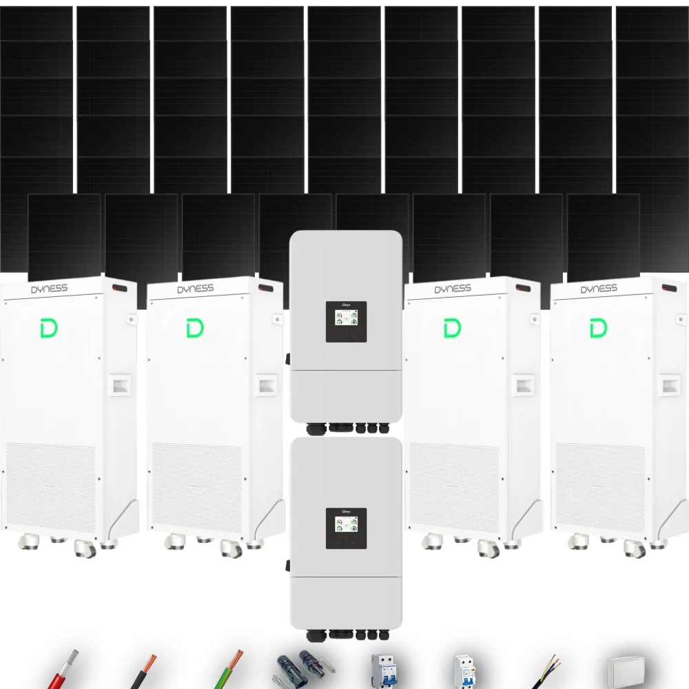 Kit Solar Full Black Aislada Deye 24kW 43xPanel Solar Hyundai 500Wp FB 4 x Batería Dyness 16kWh 53 Paneles - CuencaSolar