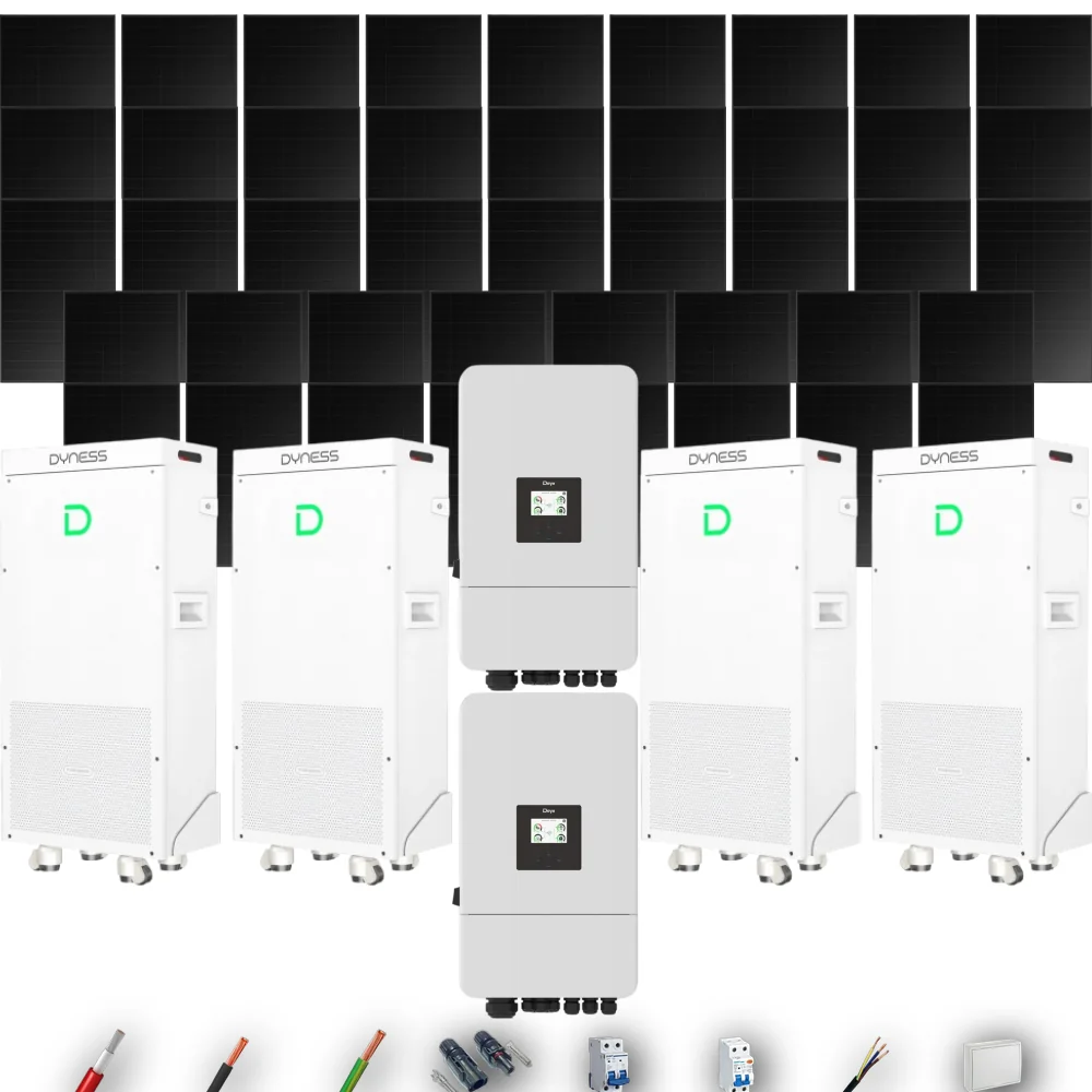 Kit Solar Full Black Aislada Deye 24kW 43xPanel Solar Hyundai 500Wp FB 4 x Batería Dyness 16kWh 56 Paneles - CuencaSolar