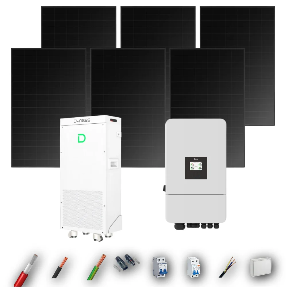 Kit Solar Full Black Aislada Deye 5kW 5xPanel Solar Hyundai 500Wp FB Batería Dyness 16kWh 6 Paneles - CuencaSolar