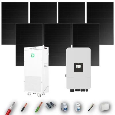 Kit Solar Full Black Aislada Deye 5kW 5xPanel Solar Hyundai 500Wp FB Batería Dyness 16kWh 7 Paneles - CuencaSolar