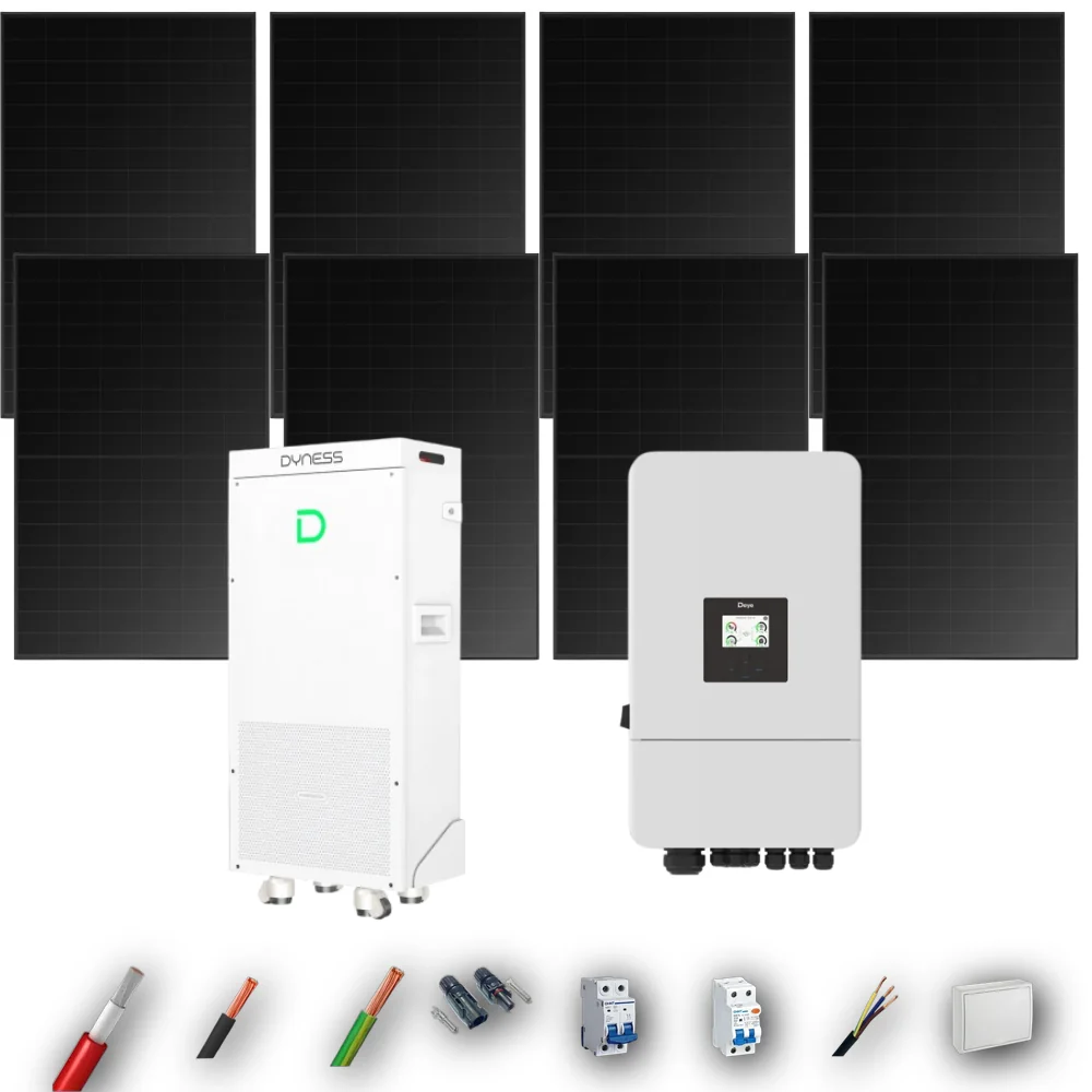Kit Solar Full Black Aislada Deye 5kW 5xPanel Solar Longi 475Wp FB Batería Dyness 16kWh 8 Paneles - CuencaSolar