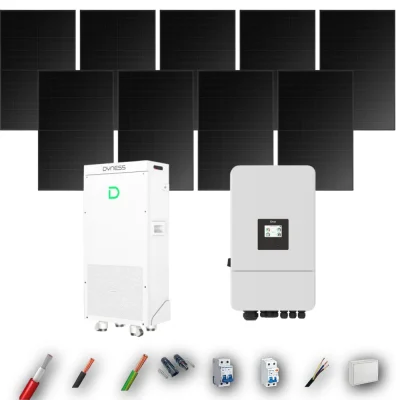 Kit Solar Full Black Aislada Deye 5kW 5xPanel Solar Longi 475Wp FB Batería Dyness 16kWh 9 Paneles - CuencaSolar