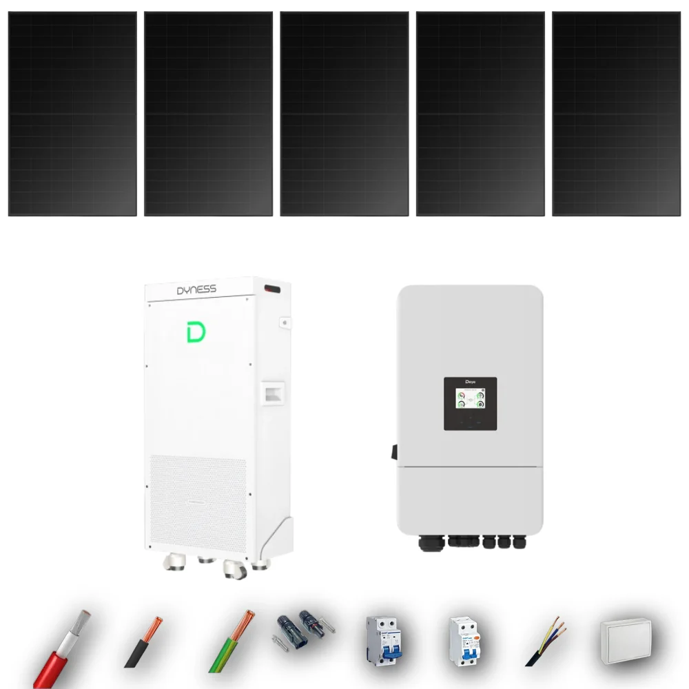 Kit Solar Full Black Aislada Deye 5kW 5xPanel Solar Longi 475Wp FB Batería Dyness 16kWh 5 Paneles - CuencaSolar
