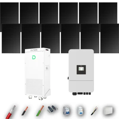 Kit Solar Full Black Aislada Deye 6kW 10xPanel Solar Hyundai 500Wp FB Batería Dyness 16kWh 12 Paneles - CuencaSolar