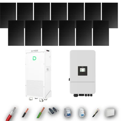 Kit Solar Full Black Aislada Deye 6kW 10xPanel Solar Hyundai 500Wp FB Batería Dyness 16kWh 13 Paneles - CuencaSolar