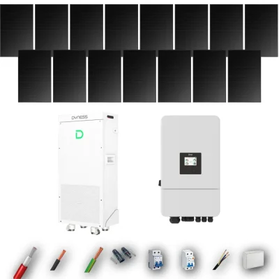 Kit Solar Full Black Aislada Deye 6kW 10xPanel Solar Hyundai 500Wp FB Batería Dyness 16kWh 15 Paneles - CuencaSolar