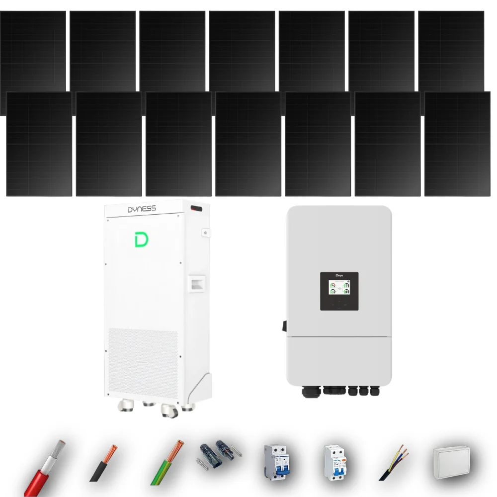 Kit Solar Full Black Aislada Deye 6kW 10xPanel Solar Longi 475Wp FB Batería Dyness 16kWh 14 Paneles - CuencaSolar