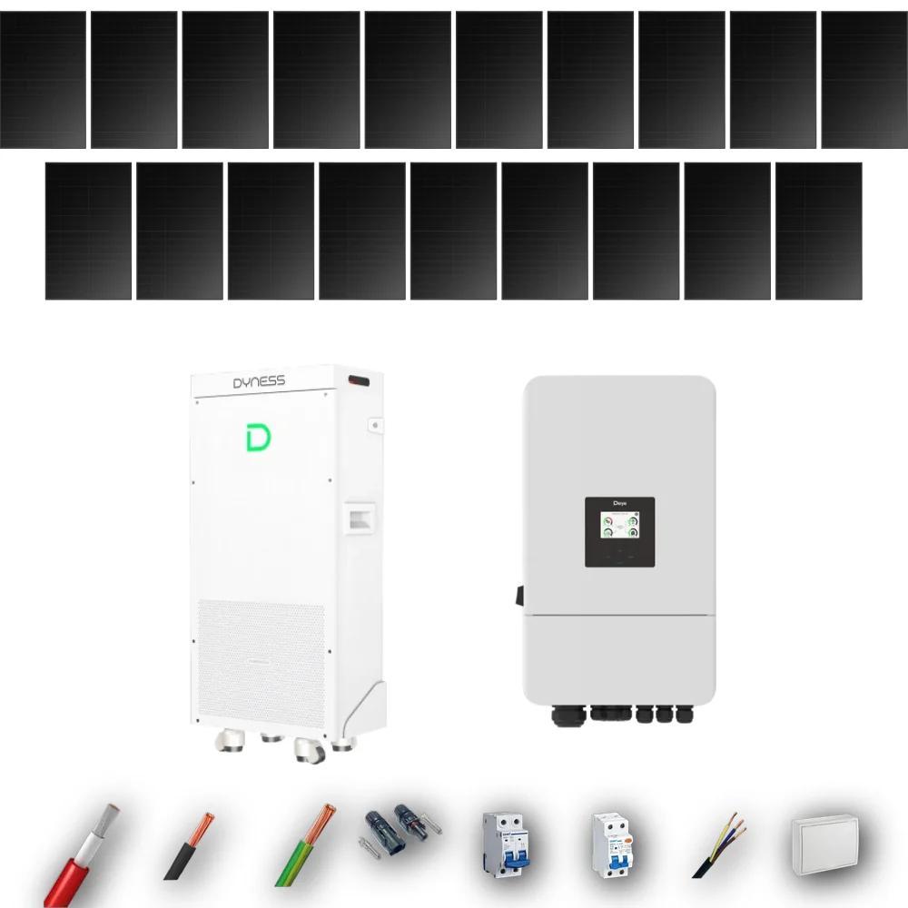 Kit Solar Full Black Aislada Deye 8kW 16xPanel Solar Hyundai 500Wp FB Batería Dyness 16kWh 19 Paneles - CuencaSolar