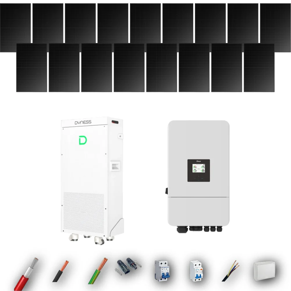 Kit Solar Full Black Aislada Deye 8kW 16xPanel Solar Longi 475Wp FB Batería Dyness 16kWh 17 Paneles - CuencaSolar